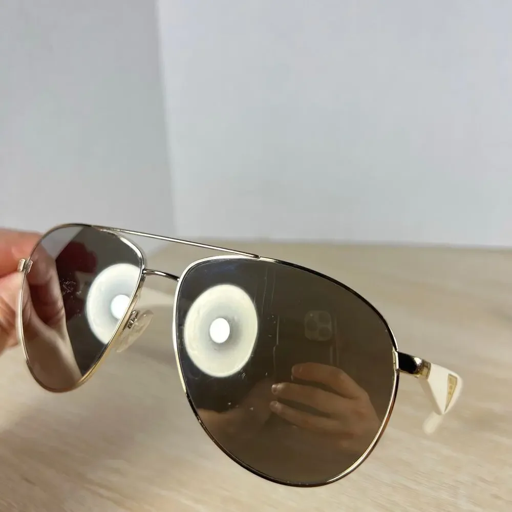 Prada SPR53Q ZVN-1C0 Sunglasses Aviator Gold White Mirrored Lenses 60-13-140